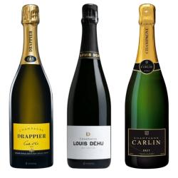 Lot 3 Champagne Brut - Drappier Carte d'Or - Louis D&eacute;hu Tradition - Carlin Brut - Livraison gratuite
