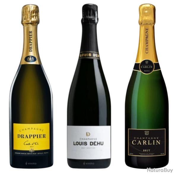 Lot 3 Champagne Brut - Drappier Carte d'Or - Louis D�hu Tradition - Carlin Brut - Livraison gratuite