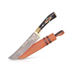 Couteau Pchak Ouzbek Artisanal 29cm Lame Acier Forg&eacute;  Manche Fonte