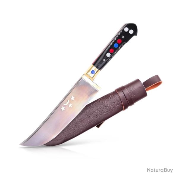 Couteau Pchak Ouzbek Artisanal 27cm  Lame Acier Ressort  Manche Plexiglas