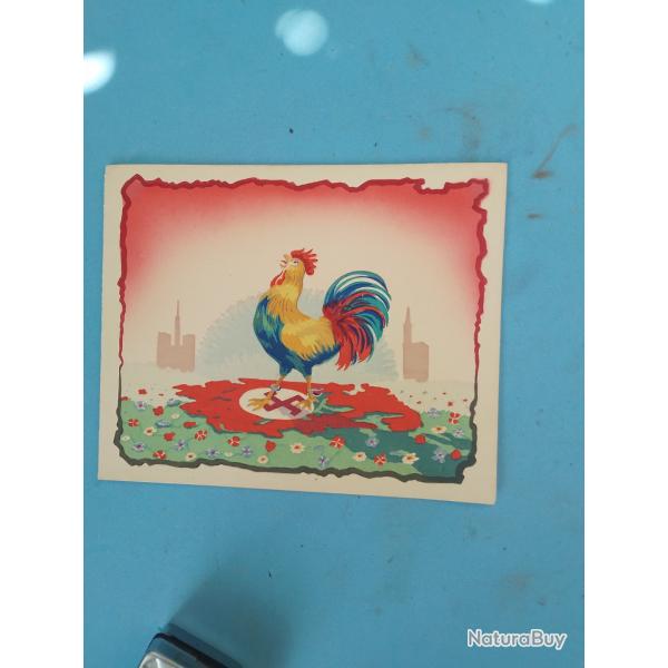 carte postale de la victoire 1939  1945 renouveau de la fran�e coq sur drap�au