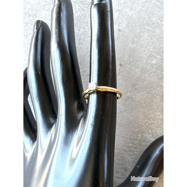 Bague solitaire or jaune 18 carats et diamant - taille 53