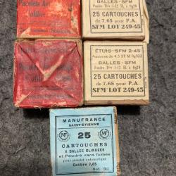 Munitions de collection cal 7.65mm/32auto Manufrance et cartoucherie Fran&ccedil;aise 5 boites de 25