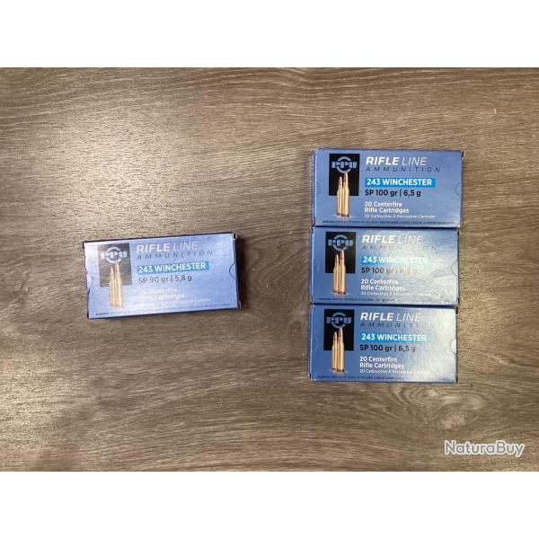 4 boite de PPU calibre 243 winchester