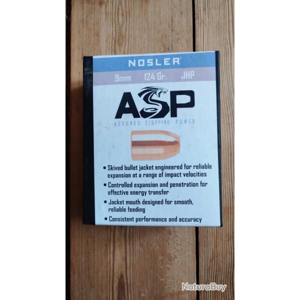 Ogives 9mm NOSLER 124gr jhp asp - bte 250