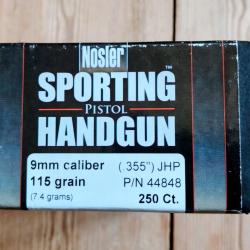 Ogives 9mm NOSLER 115gr jhp asp bte 250
