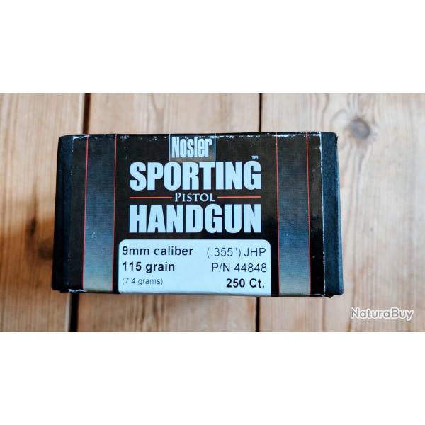 Ogives 9mm NOSLER 115gr jhp asp bte 250
