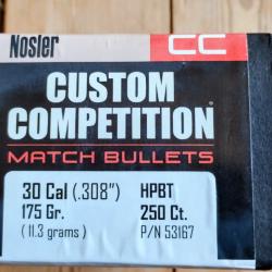 Ogives 30 cal NOSLER 175gr hpbt - 250 pcs