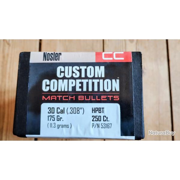 Ogives 30 cal NOSLER 175gr hpbt - 250 pcs