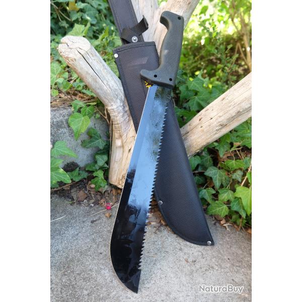 Couteau Bowie Machette Military Lame Drop Point Scie Acier 3Cr13 Manche ABS Etui Nylon 000