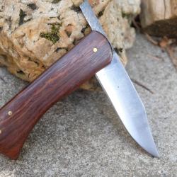 Couteau Pi&eacute;montais &agrave; Clou Manche Bois Lame Clip Point Acier Carbone 1055 Fabrication Artisanale