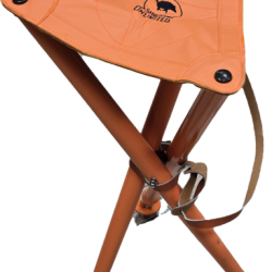 Tr&eacute;pied Januel en m&eacute;tal assis cuire avec broderie sanglier hauteur 75 cm couleur orange