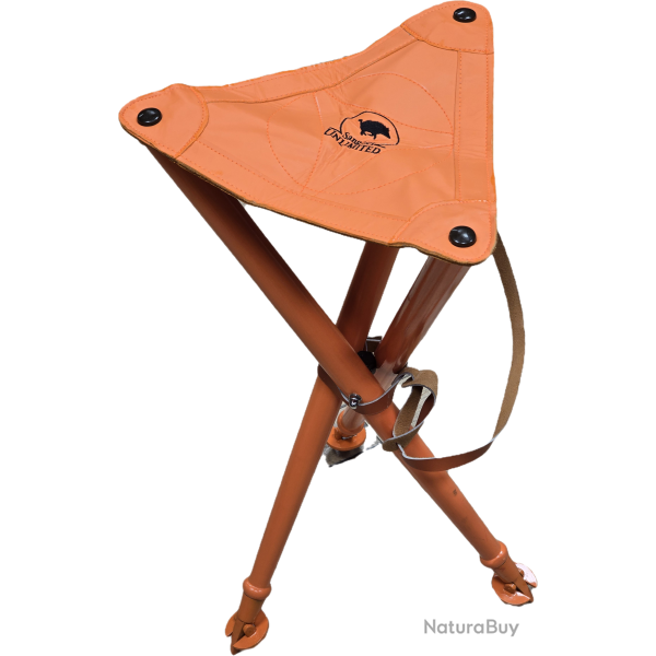 Tr�pied Januel en m�tal assis cuire avec broderie sanglier hauteur 75 cm couleur orange