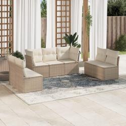Salon de jardin avec coussins 7 pcs beige r&eacute;sine tress&eacute;e