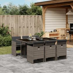 Ensemble &agrave; manger de jardin et coussins 7 pcs gris rotin