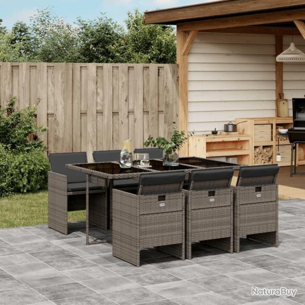 Ensemble � manger de jardin et coussins 7 pcs gris rotin