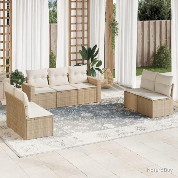 Salon de jardin avec coussins 7 pcs beige r�sine tress�e