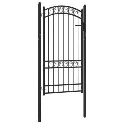 Portail de cl&ocirc;ture Emmen avec partie sup&eacute;rieure cintr&eacute;e, acier 100&nbsp;x&nbsp;123,5&nbsp;cm, noir