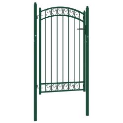 Portail de cl&ocirc;ture Emmen avec arc en haut, acier, 100&nbsp;x&nbsp;106&nbsp;cm, vert