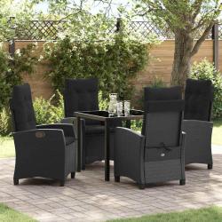 Ensemble de salle &agrave; manger pour jardin 5 pcs Noir polyrotin