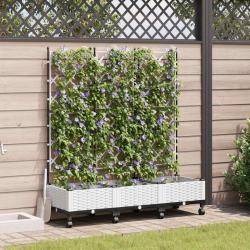Bac de jardin avec treillis et roues 3 pc Blanc PP