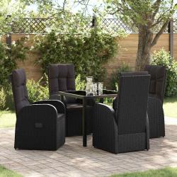 Ensemble de salle &agrave; manger pour jardin 5 pcs Noir polyrotin