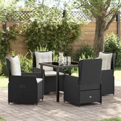 Ensemble de salle &agrave; manger pour jardin 5 pcs Noir polyrotin