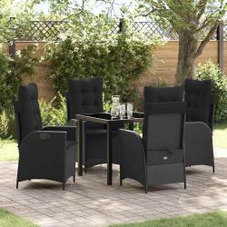 Ensemble de salle &agrave; manger pour jardin 5 pcs Noir polyrotin