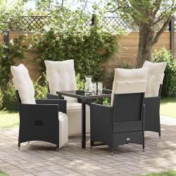 Ensemble de salle &agrave; manger pour jardin 5 pcs Noir polyrotin