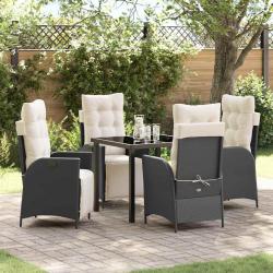 Ensemble de salle &agrave; manger pour jardin 5 pcs Noir polyrotin