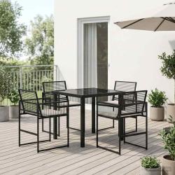 Ensemble de salle &agrave; manger pour jardin 5 pcs Noir polyrotin