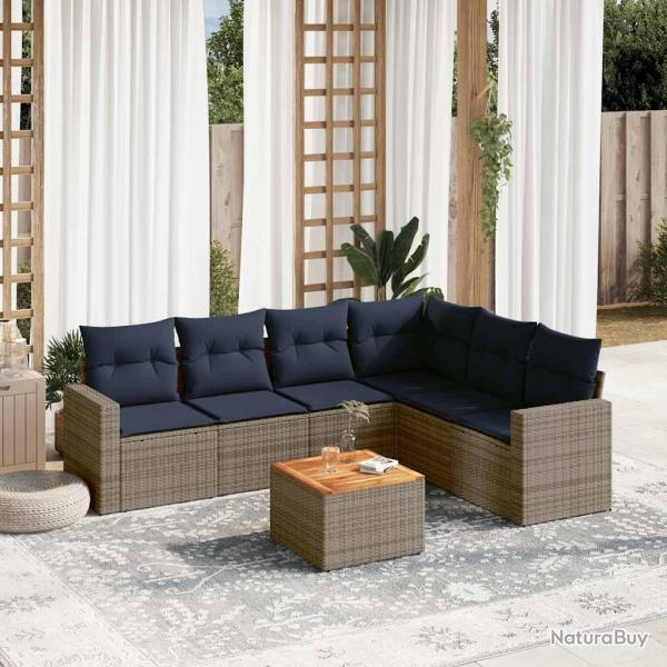 Salon de jardin 7 pcs avec coussins gris r�sine tress�e