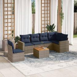 Salon de jardin 7 pcs avec coussins gris r&eacute;sine tress&eacute;e