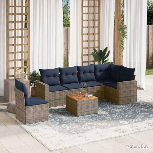 Salon de jardin 7 pcs avec coussins gris r�sine tress�e