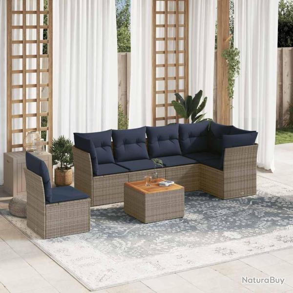 Salon de jardin 7 pcs avec coussins gris r�sine tress�e