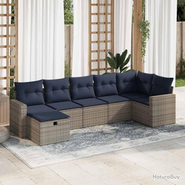 Salon de jardin avec coussins 7 pcs gris r�sine tress�e
