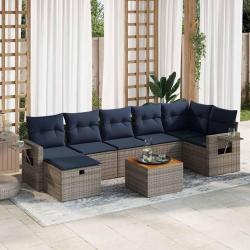 Salon de jardin 8 pcs avec coussins gris r&eacute;sine tress&eacute;e