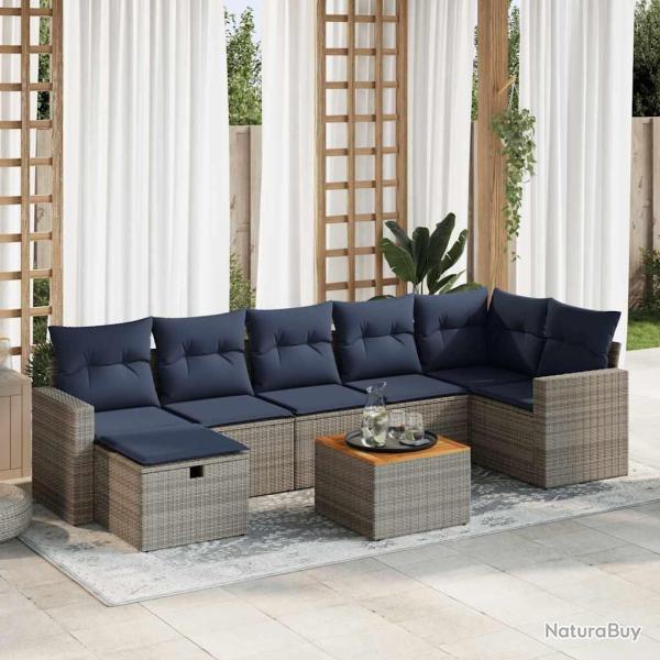 Salon de jardin 8 pcs avec coussins gris r�sine tress�e