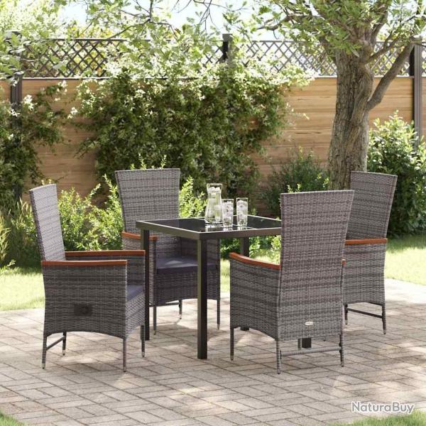 Ensemble de salle � manger pour jardin avec coussin 5 pcs Gris