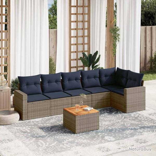 Salon de jardin 7 pcs avec coussins gris r�sine tress�e