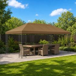 Gazebo avec murs lat&eacute;raux 6 x 3 m Taupe Polyester et Acier 190