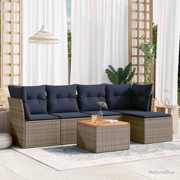 Ensemble de canap� de jardin 6 pcs avec coussins gris r�sine tress�e