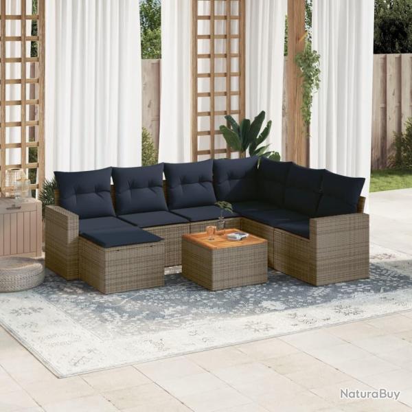 Ensemble de canap� de jardin 8 pcs avec coussins gris r�sine tress�e
