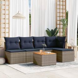 Ensemble de canap&eacute; de jardin 6 pcs avec coussins gris r&eacute;sine tress&eacute;e