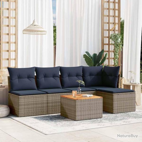 Ensemble de canap� de jardin 6 pcs avec coussins gris r�sine tress�e