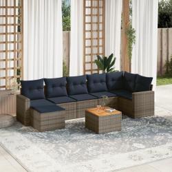 Ensemble de canap&eacute; de jardin 8 pcs avec coussins gris r&eacute;sine tress&eacute;e