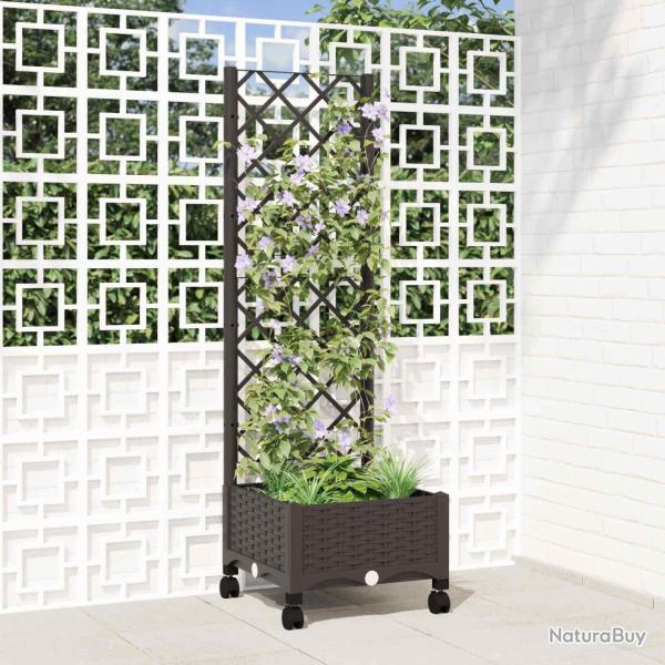 Bac de jardin avec treillis et roues Marron 40 x 40 x 131,5 cm