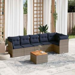 Salon de jardin 7 pcs avec coussins gris r&eacute;sine tress&eacute;e