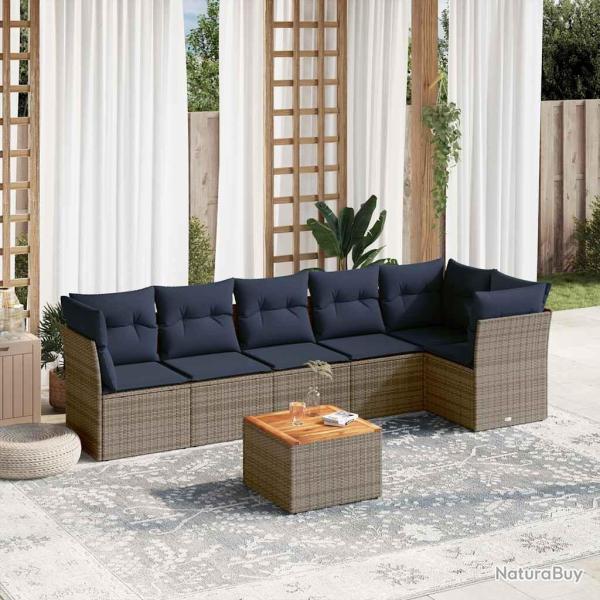 Salon de jardin 7 pcs avec coussins gris r�sine tress�e