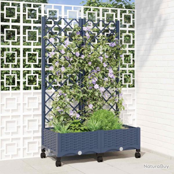 Bac de jardin avec treillis et roues Gris Bleu PP